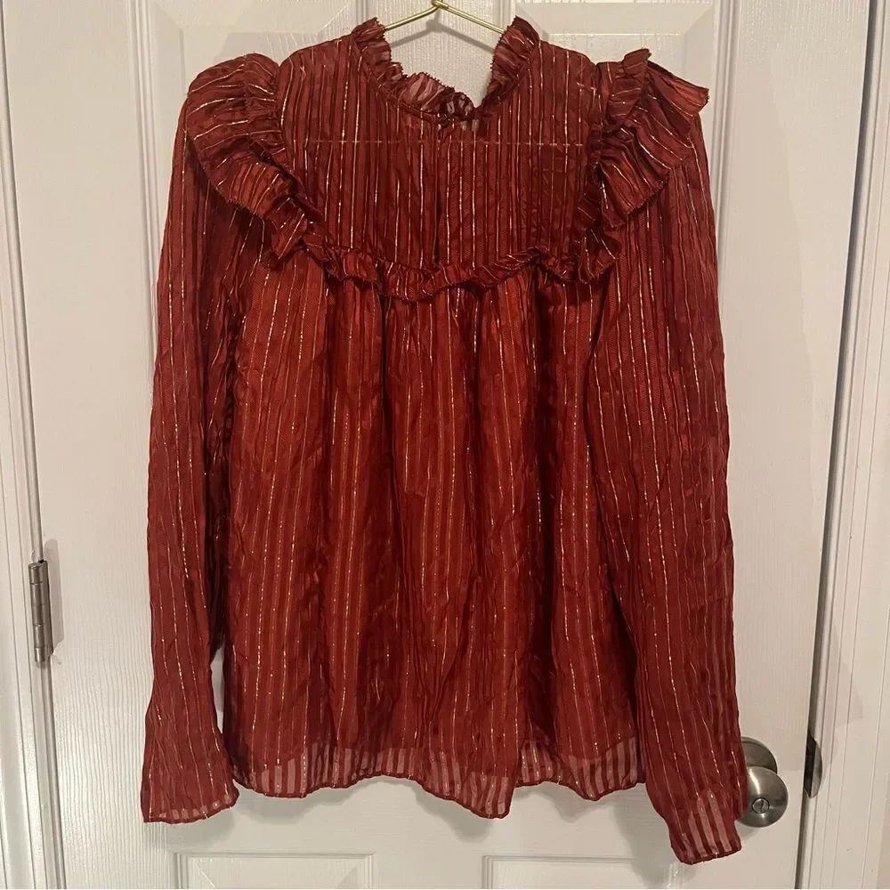 Marie Oliver Metallic Rust Ruffle Blouse - Picture 4 of 6